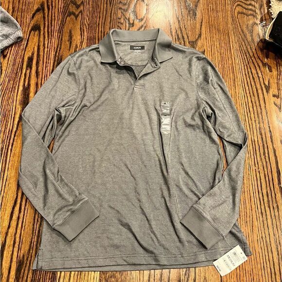 new Alfani Men's Grey Regular-Fit Solid Long-Sleeve Supima Polo Shirt - Picture 1 of 5